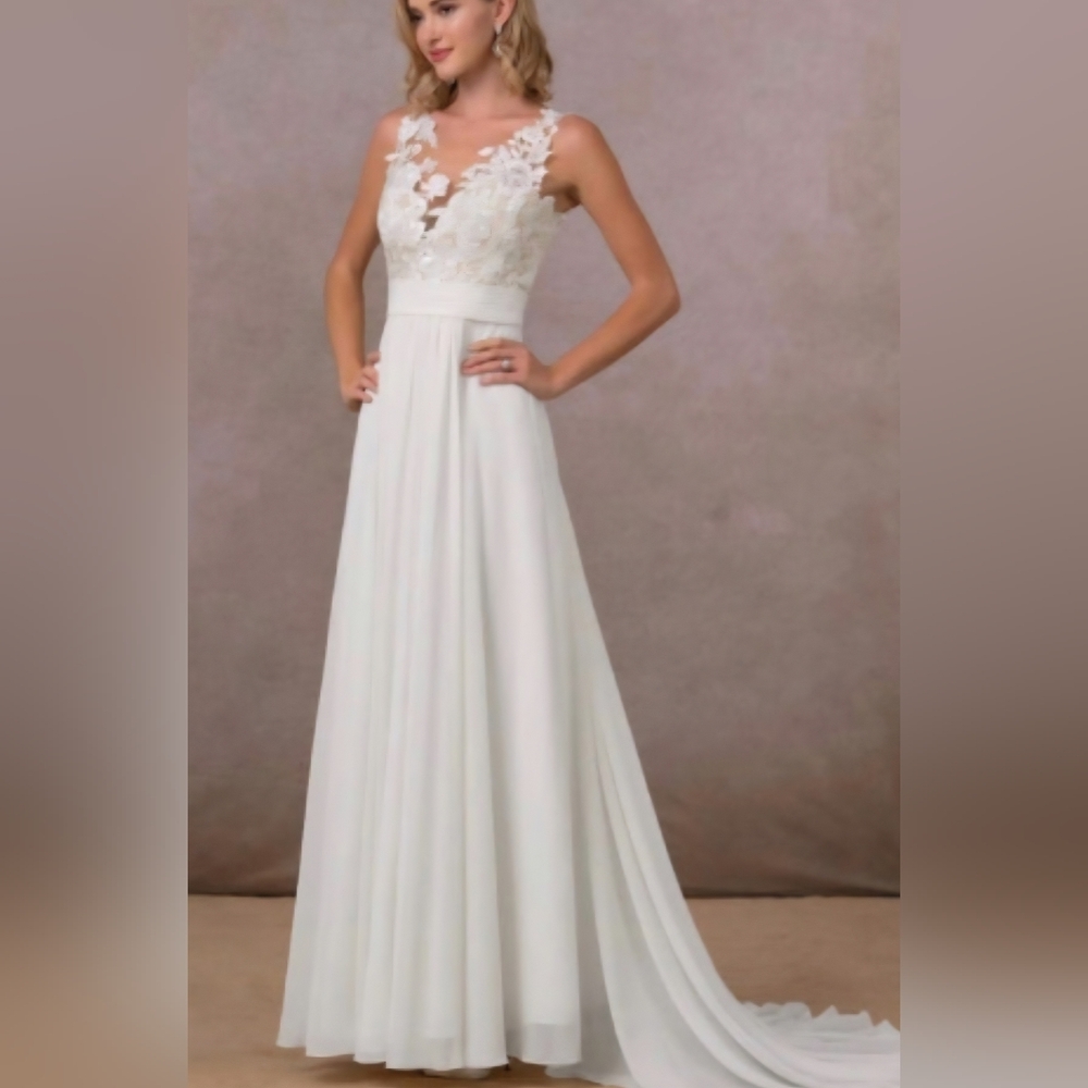 Azazie White Goldie Bridal Floral Lace Wedding Gown
